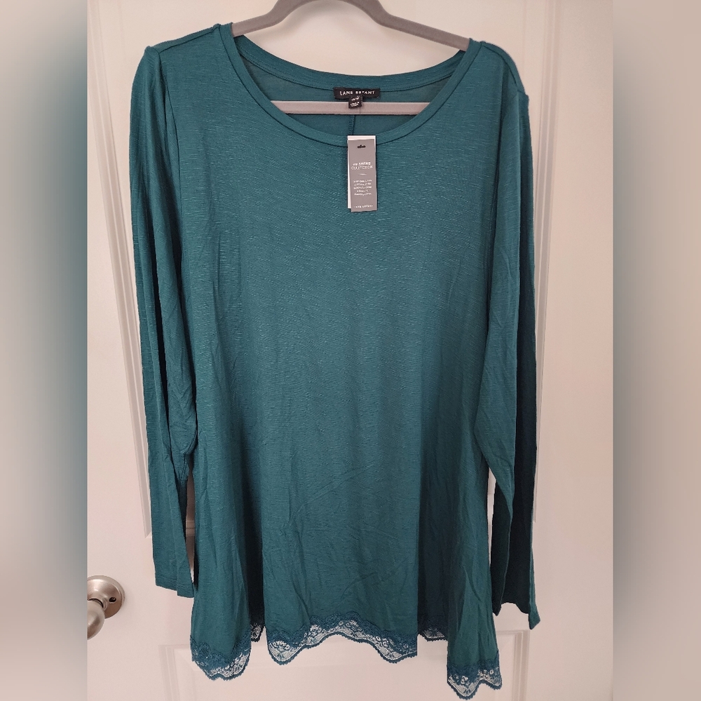 Lace Trim Teal Top By Lane Bryant Size 14/16. New With Tags!